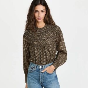 Rebecca Taylor- Feather Fleur Smocked Mock Neck Top